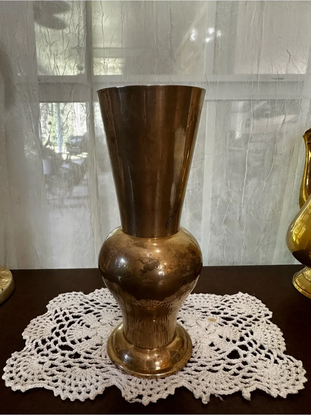 Brass Decorative Vase - 8 inch. Ages patina on parts